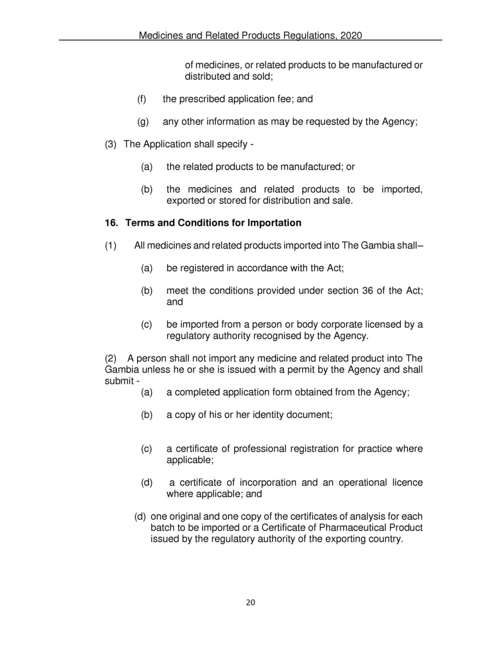 Medicines and Related Products Regulations 2020